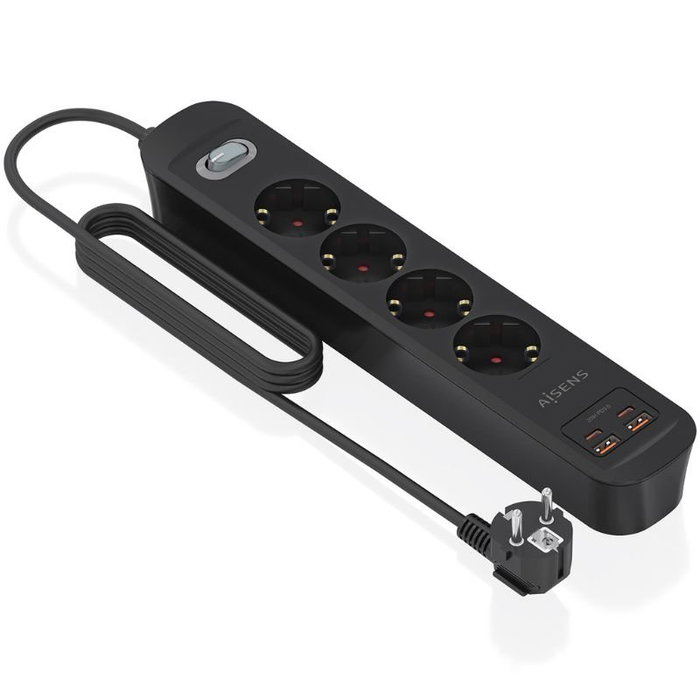 Aisens Regleta con Interruptor ASPS-2A2C13-BK con 4 Tomas y 4 Puertos USB Aisens Regleta con Interruptor ASPS-2A2C13-BK con 4 Tomas y 4 Puertos USB